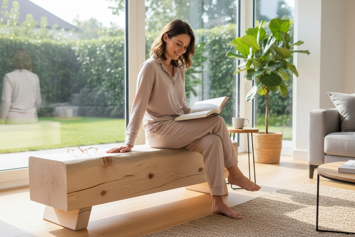 Balkenbank - stilvoller Holz-Sitzblock für Erwachsene (Indoor)