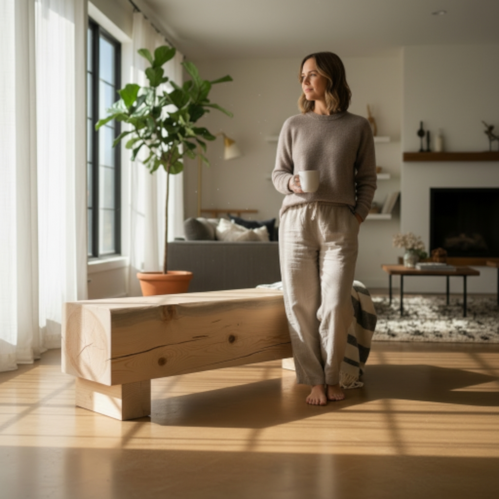 Balkenbank - stilvoller Holz-Sitzblock für Erwachsene (Indoor)
